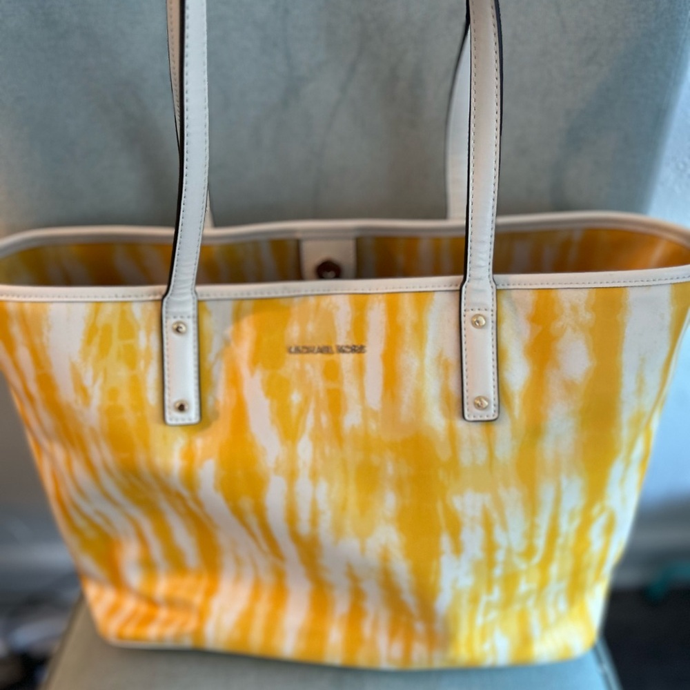 Michael Kors Yellow Tie-Dye Tote Bag with White Trim